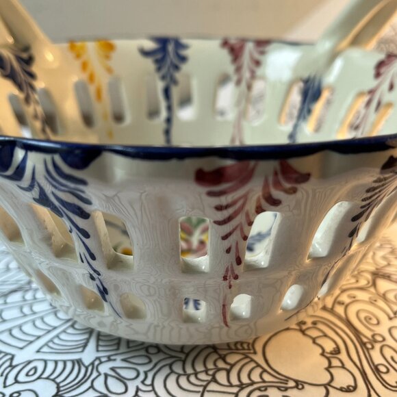 Porcelain Basket Reticulated Bowl Hand Painted RCCL Made in Portugal 903-P - Picture 10 of 14